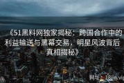 《51黑料网独家揭秘：跨国合作中的利益输送与黑幕交易，明星风波背后真相揭秘》