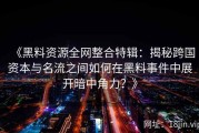 《黑料资源全网整合特辑：揭秘跨国资本与名流之间如何在黑料事件中展开暗中角力？》
