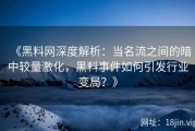 《黑料网深度解析：当名流之间的暗中较量激化，黑料事件如何引发行业变局？》